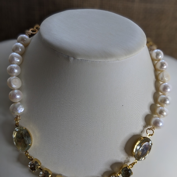 Natural Genuine Prasiolite/ Green Amethyst & Cultured Baroque Pearl Necklace - Picture 6 of 8